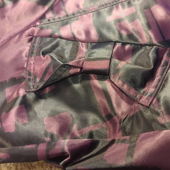 Nick & Mo Anthropology purple/ black satin ruffle collar unique trenchcoat sz S - Picture 11 of 13